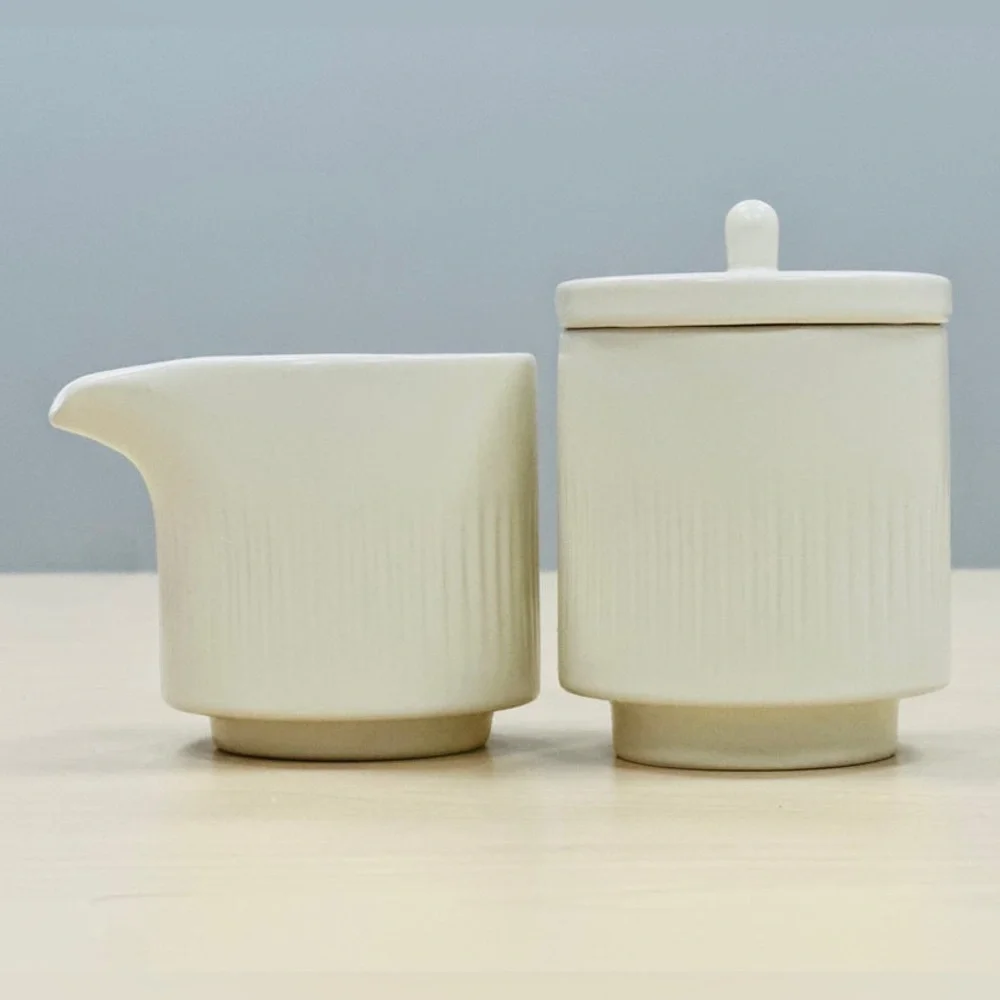 Citrine by Magenta Ribbed Ceramic Creamer and Sugar Set NEW